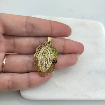 18K Gold Layered Oro Laminado Cut Out Design Our Lady of Guadalupe Medal Pendant 31.0119